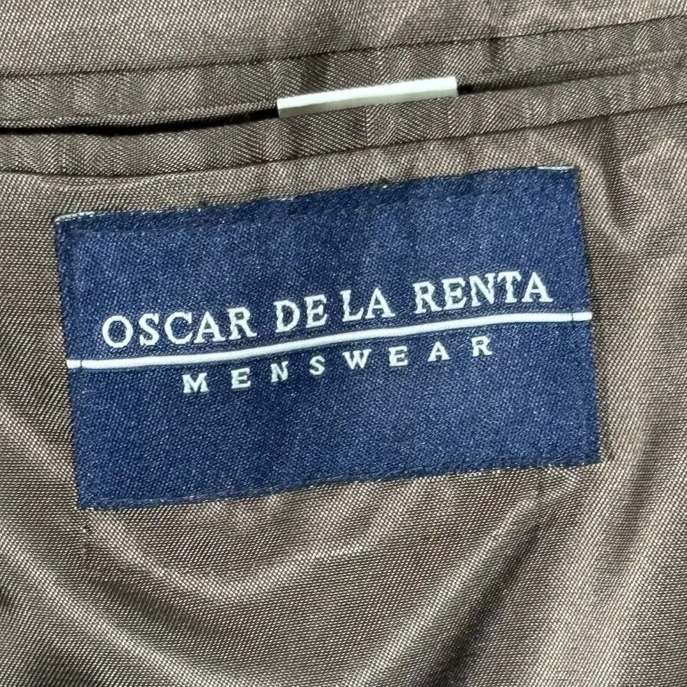 Oscar De La Renta Menswear‎ Blazer 2 Button 42L Tan Wool Houndstooth Office Work